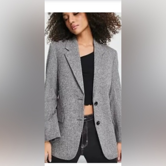 & Other Stories Paris Atelier women’s 12 gray herringbone blazer Italian fabrics - Picture 1 of 9